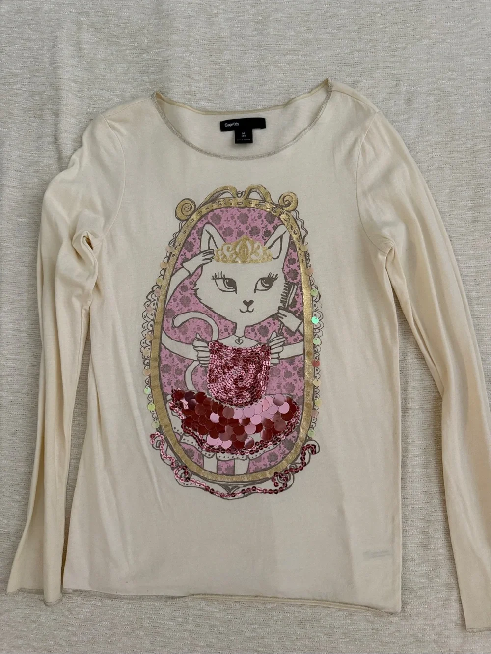GAP Kids Cream Tee with Gold and Pink Sequin Frame Graphic